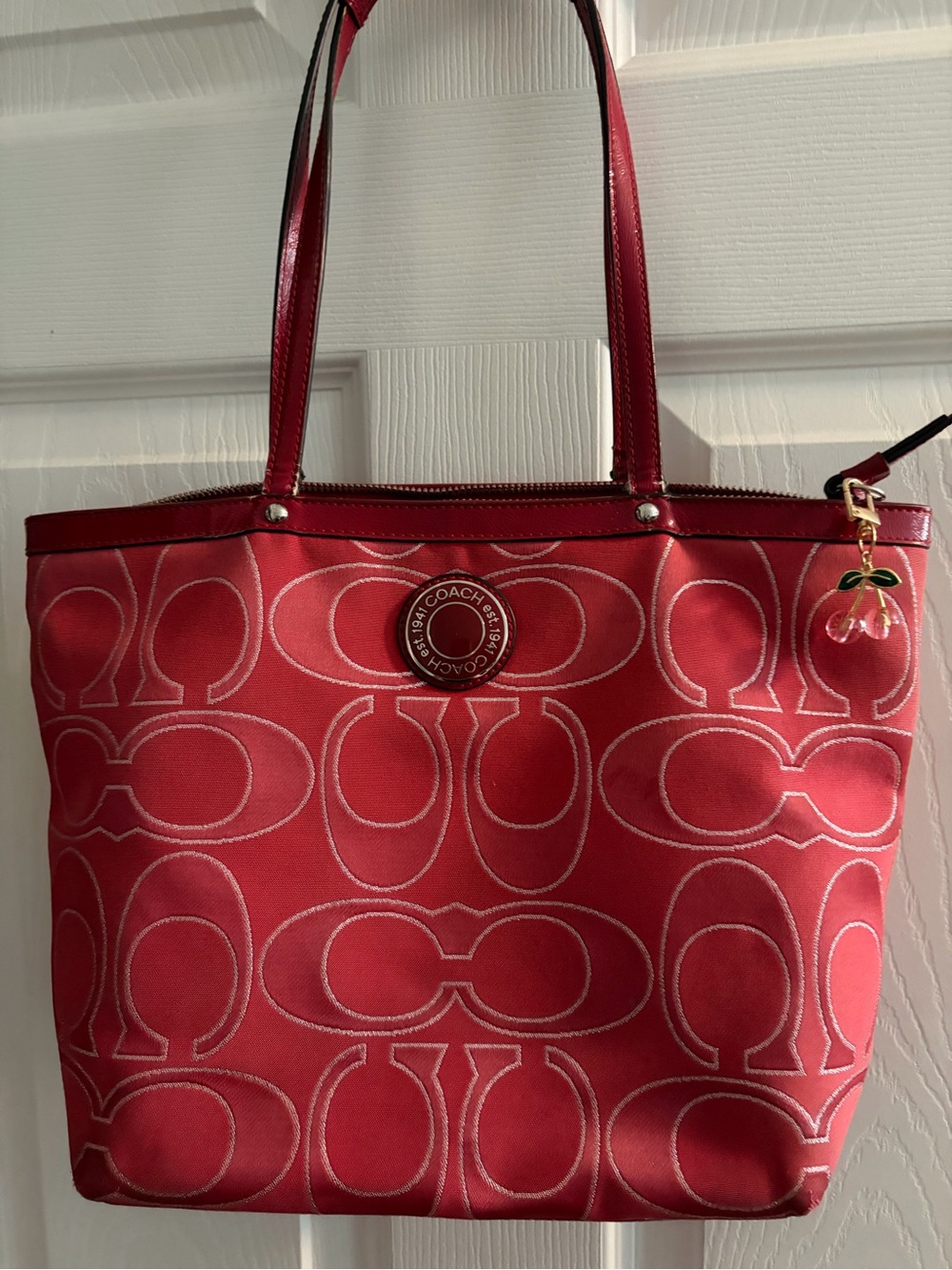 Coach Pink Y2K Signature Tote with Cherry Charm